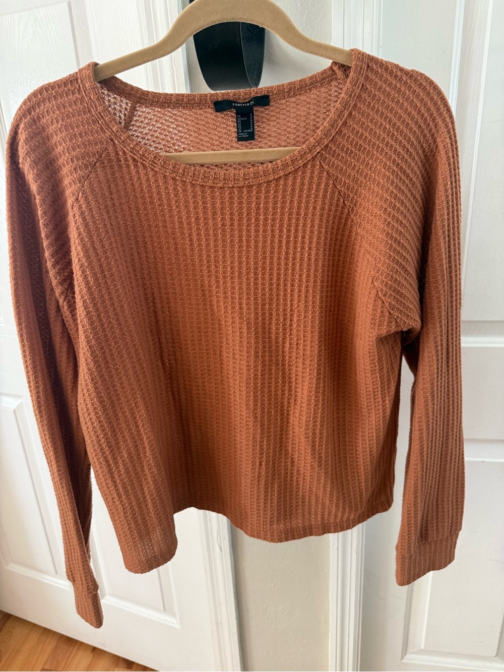 Forever 21 Rust Waffle-Knit Scoop Neck Sweater